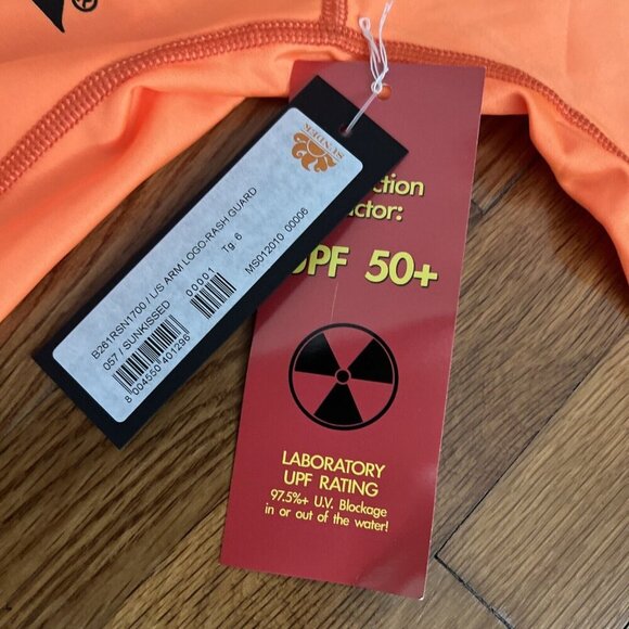 SUNDEK 50+ UV Protection Long Sleeve Orange T-shirt Rash Guard Size 6 - Picture 4 of 5